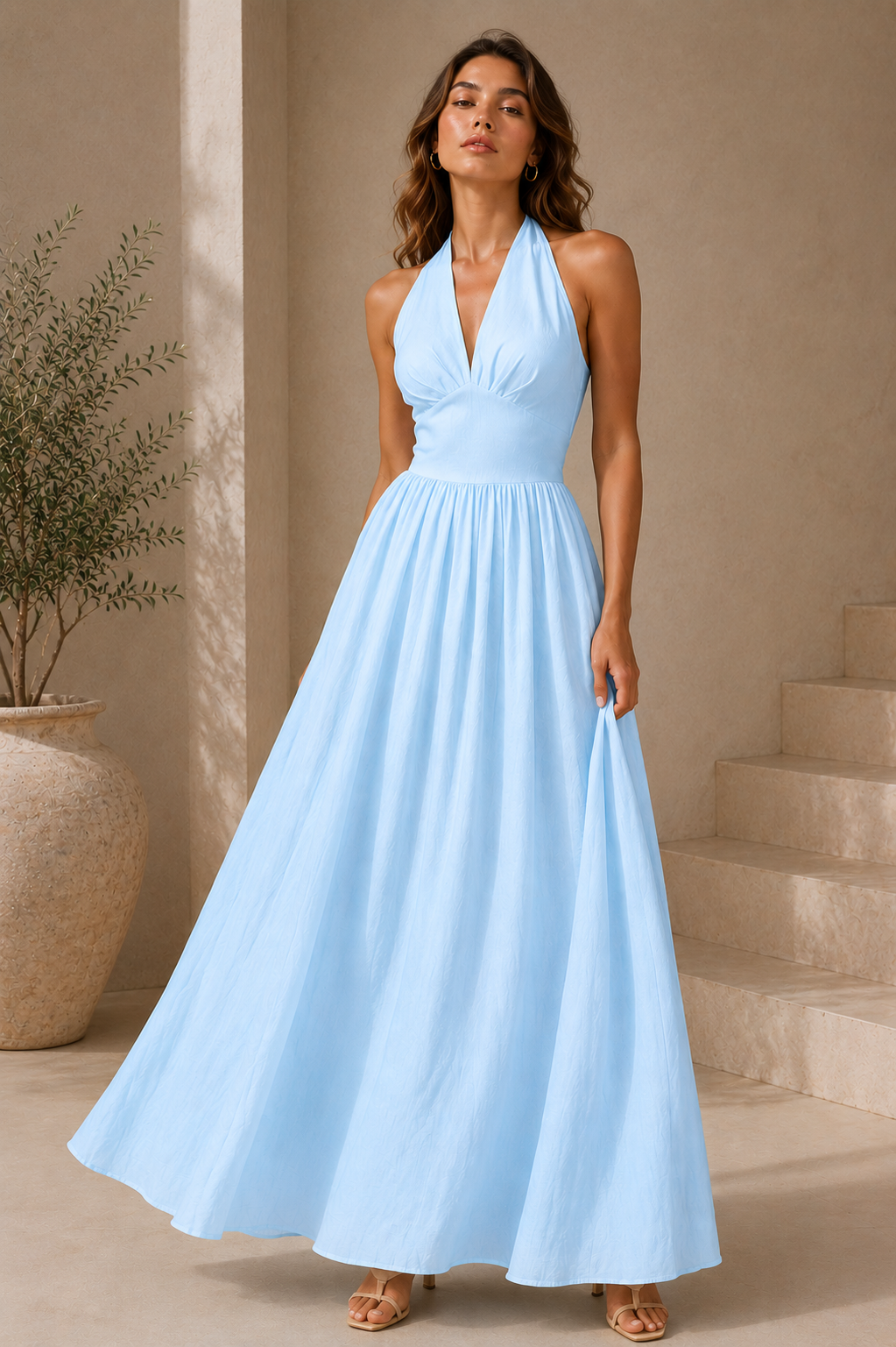 Blair Summer Open Back Halter Maxi Dress | Deep V Tie Back A-Line Elegant Halter Vacation & Wedding Guest Dress Own Your Drama Blair Summer Open Back Halter Maxi Dress | Deep V Tie Back A-Line Elegant Halter Vacation & Wedding Guest Dress Own Your Drama