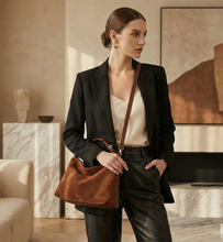 Load image into Gallery viewer, suede crossbody bag, work tote with zipper pockets, suede hobo bag, slouchy hobo bag, Top-handle tote, work shoulder bag, slouchy tote bag, suede hobo bag, everyday shoulder bag, work shoulder bag, suede shoulder bag.