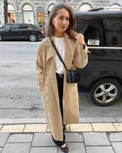 Load image into Gallery viewer, trench coat women, travel trench coat women, coats for women, smart casual trench coat outfit, belted trench coat for work women, relaxed straight cut trench coat for layering, old money classic trench coat for tall women, elegant coats women.
