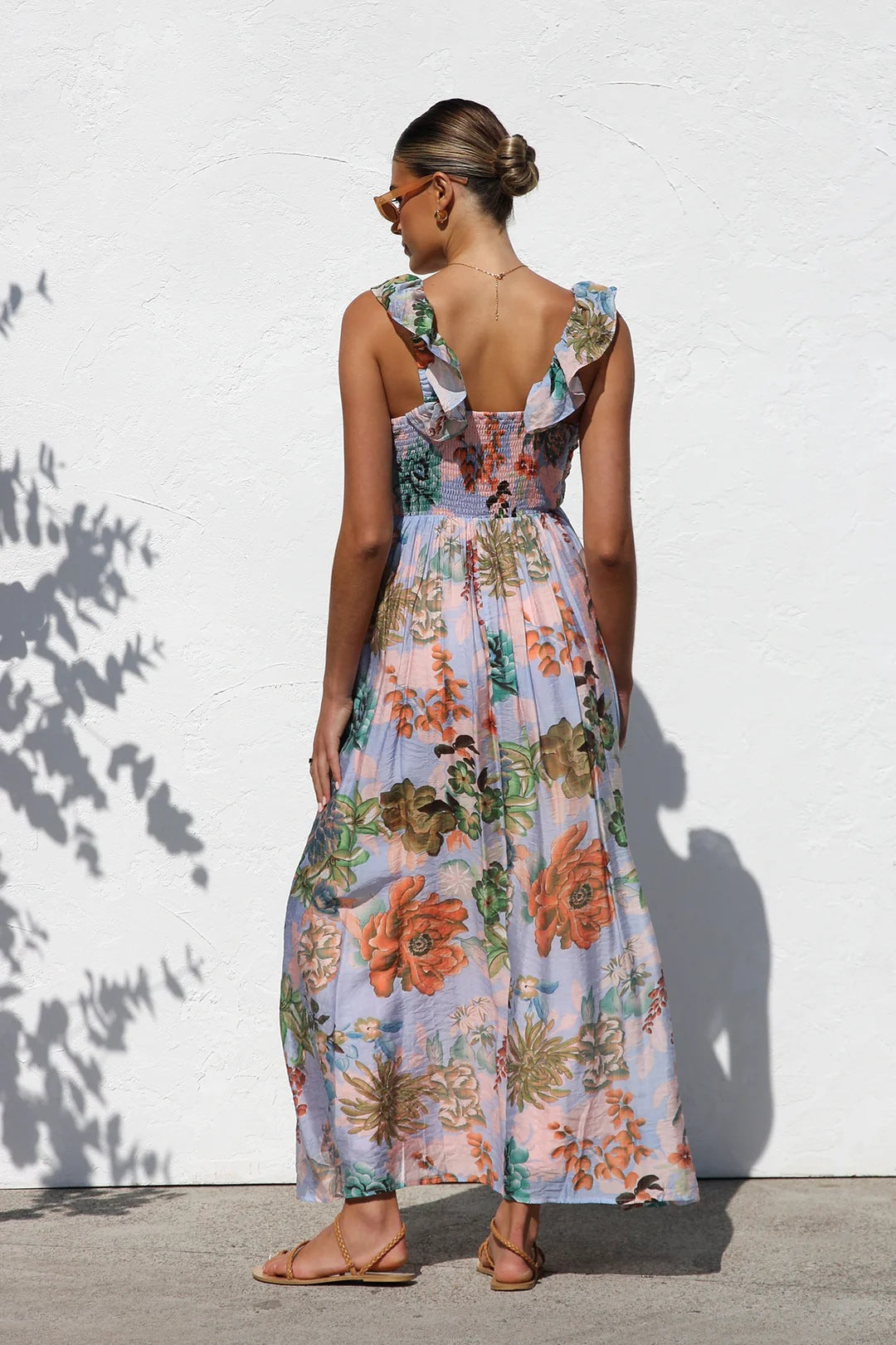 Sexy Sling floral print Island Dress Beach Dress, resort wear dresses, vacation dresses for women, boho floral dress, ruffle maxi dress, maxi sundress, flowy maxi sundress, boho maxi dress, beach maxi dress, vacation dress, Spring fashion Europe, Boho summer dress UK.