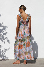 Load image into Gallery viewer, Sexy Sling floral print Island Dress Beach Dress, resort wear dresses, vacation dresses for women, boho floral dress, ruffle maxi dress, maxi sundress, flowy maxi sundress, boho maxi dress, beach maxi dress, vacation dress, Spring fashion Europe, Boho summer dress UK.