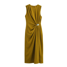 Load image into Gallery viewer, business casual midi dress, office party dress, work event dress women, sophisticated midi dress for work, formal midi dress women, work appropriate midi dress women, work to evening dress, draped midi dress.