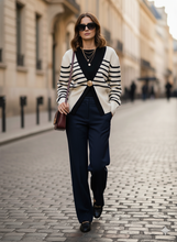 Load image into Gallery viewer, women&#39;s cozy knit cardigan, chunky knit cardigan, button front cardigan, short cardigan women, cinched waist cardigan, cozy fall outfit, travel-ready cardigan, statement button cardigan.