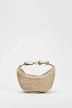 Load image into Gallery viewer, Sustainable woven tote purse for weddings or work, Pinterest-worthy sculpted handle purse, sculptural handle bucket bag, statement handle purse.