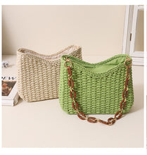 Load image into Gallery viewer, summer shoulder bag, straw market bag, raffia shoulder bag, raffia beach bag for women, wicker bag, straw vacation handbag, raffia sling purse for women, boho straw bag summer, casual summer handbag.