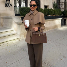 Load image into Gallery viewer, single breasted jacket, Cape jacket women featuring a refined cape collar jacket women silhouette, polished structured jacket women fit, perfect office wear jacket for classy fall outfits and modern business casual styling, blazer jacket women.