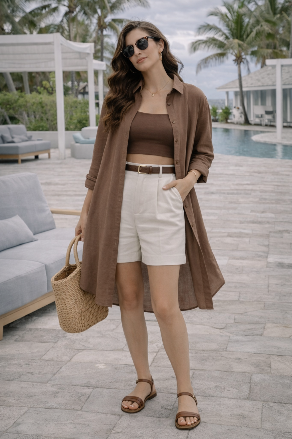 Casual Oversized Shirt Dress Cotton Linen Midi | Button Down Shirt Dress | Summer Beach Coverup Dress Brown / S Casual Oversized Shirt Dress Cotton Linen Midi | Button Down Shirt Dress | Summer Beach Coverup Dress Brown / S