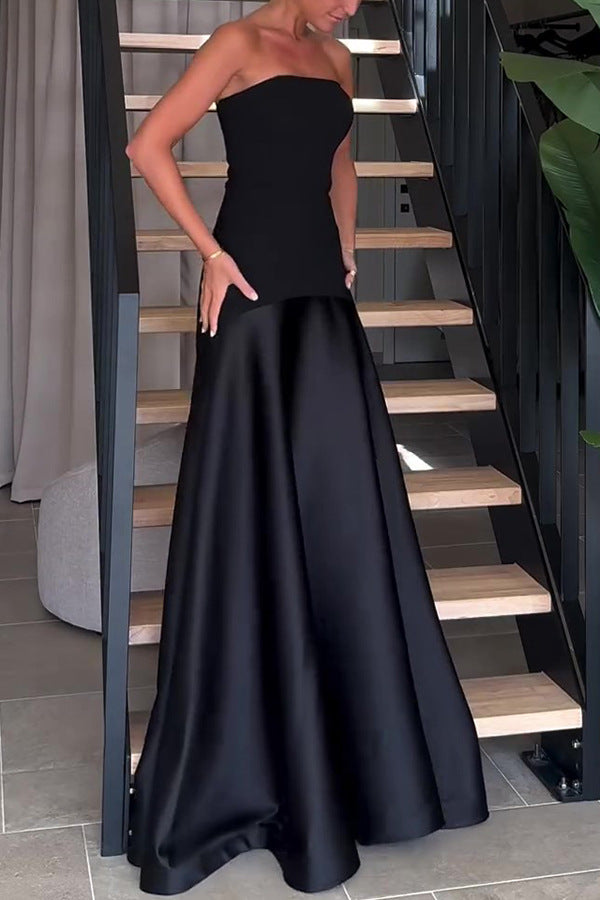 Tube Dress,  long maxi cocktail dress, gorgeous maxi gown, cocktail attire women,  summer cocktail dresses, long maxi bodycon dress, Women’s evening gown US,  tube neckline evening dress for women, Long satin dress with patchwork, Strapless dress for formal event, Women’s evening gown USA.