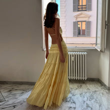 Load image into Gallery viewer, fit and flare maxi dress for women, tiered maxi dress, backless maxi sundress, cocktail party dress, classy evening dress, date night dress, summer party dress, bold maxi dress, what to wear to a rooftop dinner, what to wear to a summer cocktail party, pinterest-worthy maxi dress for summer events.