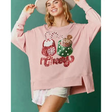 Load image into Gallery viewer, womens sequin sweatshirt, Sparkly top, womens jumper, christmas sweatshirt, holiday sweater, christmas jumper, cute sweatshirt, Women&#39;s Winter clothing, Womens Crew Neck Sweater, Sweater Top, Holiday Sweater, pink sweater, sweater top, colorblock, women&#39;s winter holiday crew neck jumper, sequin christmas sweatshirt, sequin top, pink sequin top, women&#39;s crew neck sweatshirt.