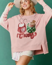 Load image into Gallery viewer, womens sequin sweatshirt, Sparkly top, womens jumper, christmas sweatshirt, holiday sweater, christmas jumper, cute sweatshirt, Women&#39;s Winter clothing, Womens Crew Neck Sweater, Sweater Top, Holiday Sweater, pink sweater, sweater top, colorblock, women&#39;s winter holiday crew neck jumper, sequin christmas sweatshirt, sequin top, pink sequin top, women&#39;s crew neck sweatshirt.