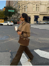 Load image into Gallery viewer, Blazer jacket women meets cape design in this tailored cape overlay jacket, single breasted, hip length, polished business casual jacket with quiet luxury and old money aesthetic.