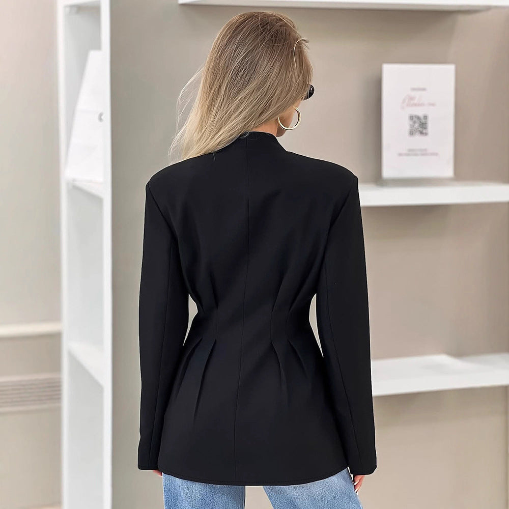 tailored pleated blazer, power shoulder blazer for women