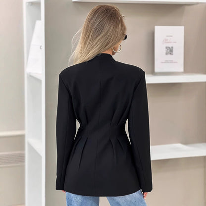 tailored pleated blazer, power shoulder blazer for women