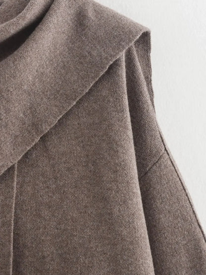 Aristella Draped Cape Scarf Coat | Layered Quiet Luxury Sweater with Attached Scarf | Elegant Shawl Collar Coat