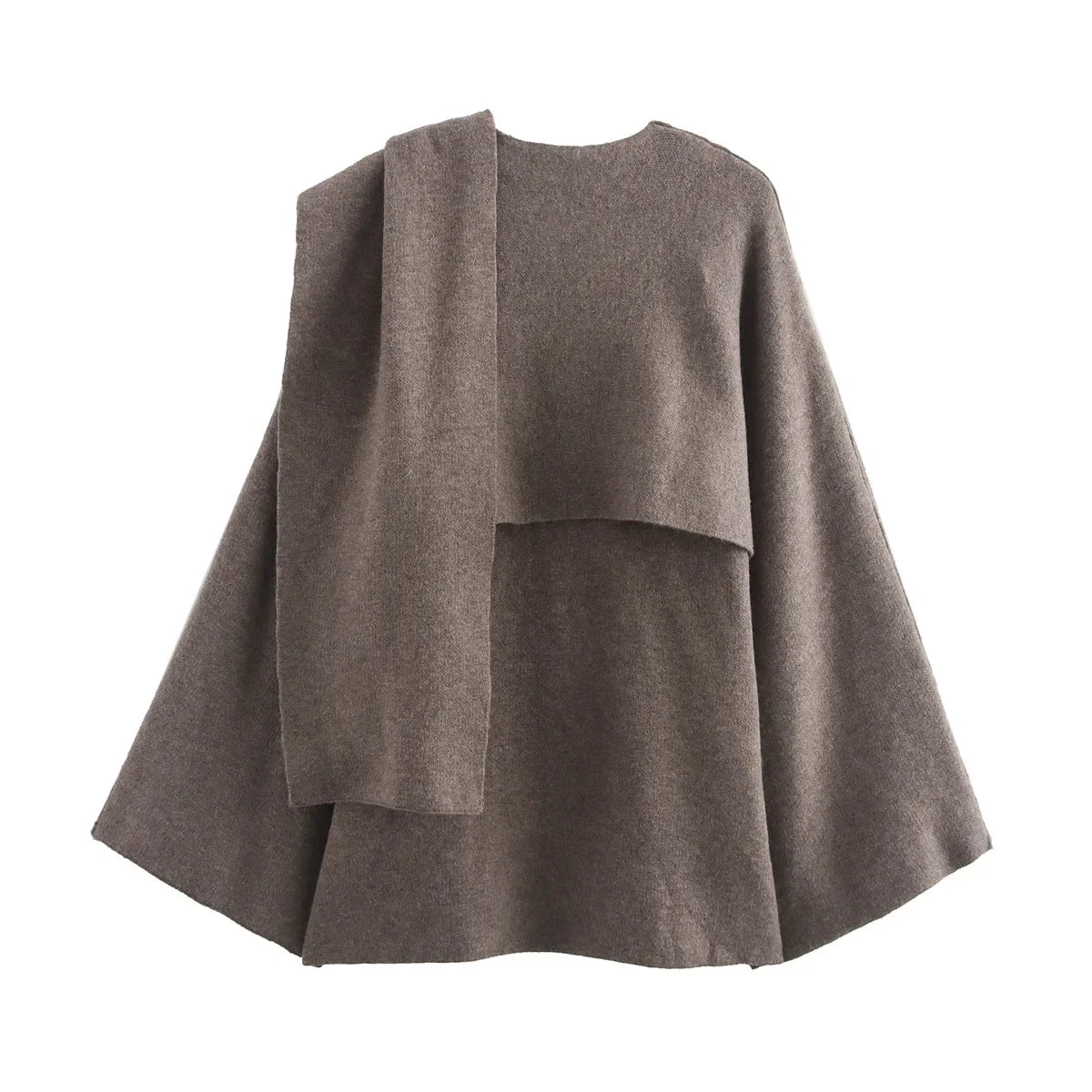 Aristella Draped Cape Scarf Coat | Layered Quiet Luxury Sweater with Attached Scarf | Elegant Shawl Collar Coat