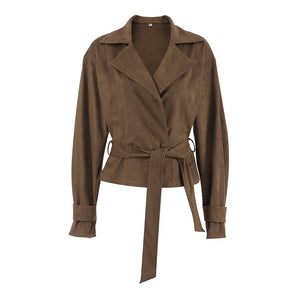 Cropped suede trench coat women, belted suede jacket women ideal for workwear trench coat outfit, quiet luxury suede jacket aesthetic meets timeless old money trench coat energy.