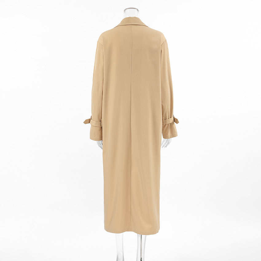 Classic Beige Double-Breasted Trench Coat for Women | Longline Coat | Quiet Luxury Fall Layering Coat