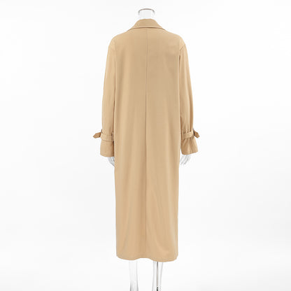 Classic Beige Double-Breasted Trench Coat for Women | Longline Coat | Quiet Luxury Fall Layering Coat