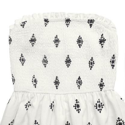 Blair Smocked Strapless Tube Midi Dress | A-line empire waist boho midi dress | Smocked geometric print midi
