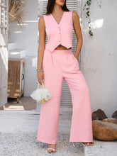 Load image into Gallery viewer, fancy pantsuit, dressy pantsuit, vest and pants set, Waistcoat women suit, wide leg pants set, c, work attire for women, business casual suit for women, boss babe outfit, beige sleeveless vest and pants set for women, chic women&#39;s pantsuit for meetings and brunch, petite work clothes.