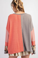 Load image into Gallery viewer, womens crew neck sweatshirt, sweater top, sweatshirt, top, cute sweater, patchwork sweater, womens crew neck jumper, colorblock sweater top, cute sweatshirt, holiday sweaters for women, winter tops, oversized tops for women, colorblock sweater, cute sweaters for women, fall outfits, cute winter outfits, waffle top, patchwork sweatshirt.