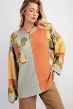 Load image into Gallery viewer, womens crew neck sweatshirt, sweater top, sweatshirt, top, cute sweater, patchwork sweater, womens crew neck jumper, colorblock sweater top, cute sweatshirt, holiday sweaters for women, winter tops, oversized tops for women, colorblock sweater, cute sweaters for women, fall outfits, cute winter outfits, waffle top, patchwork sweatshirt.