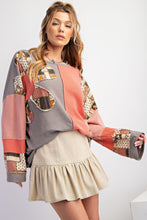 Load image into Gallery viewer, womens crew neck sweatshirt, sweater top, sweatshirt, top, cute sweater, patchwork sweater, womens crew neck jumper, colorblock sweater top, cute sweatshirt, holiday sweaters for women, winter tops, oversized tops for women, colorblock sweater, cute sweaters for women, fall outfits, cute winter outfits, waffle top, patchwork sweatshirt.