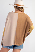 Load image into Gallery viewer, womens crew neck sweatshirt, sweater top, sweatshirt, top, cute sweater, patchwork sweater, womens crew neck jumper, colorblock sweater top, cute sweatshirt, holiday sweaters for women, winter tops, oversized tops for women, colorblock sweater, cute sweaters for women, fall outfits, cute winter outfits, waffle top, patchwork sweatshirt.