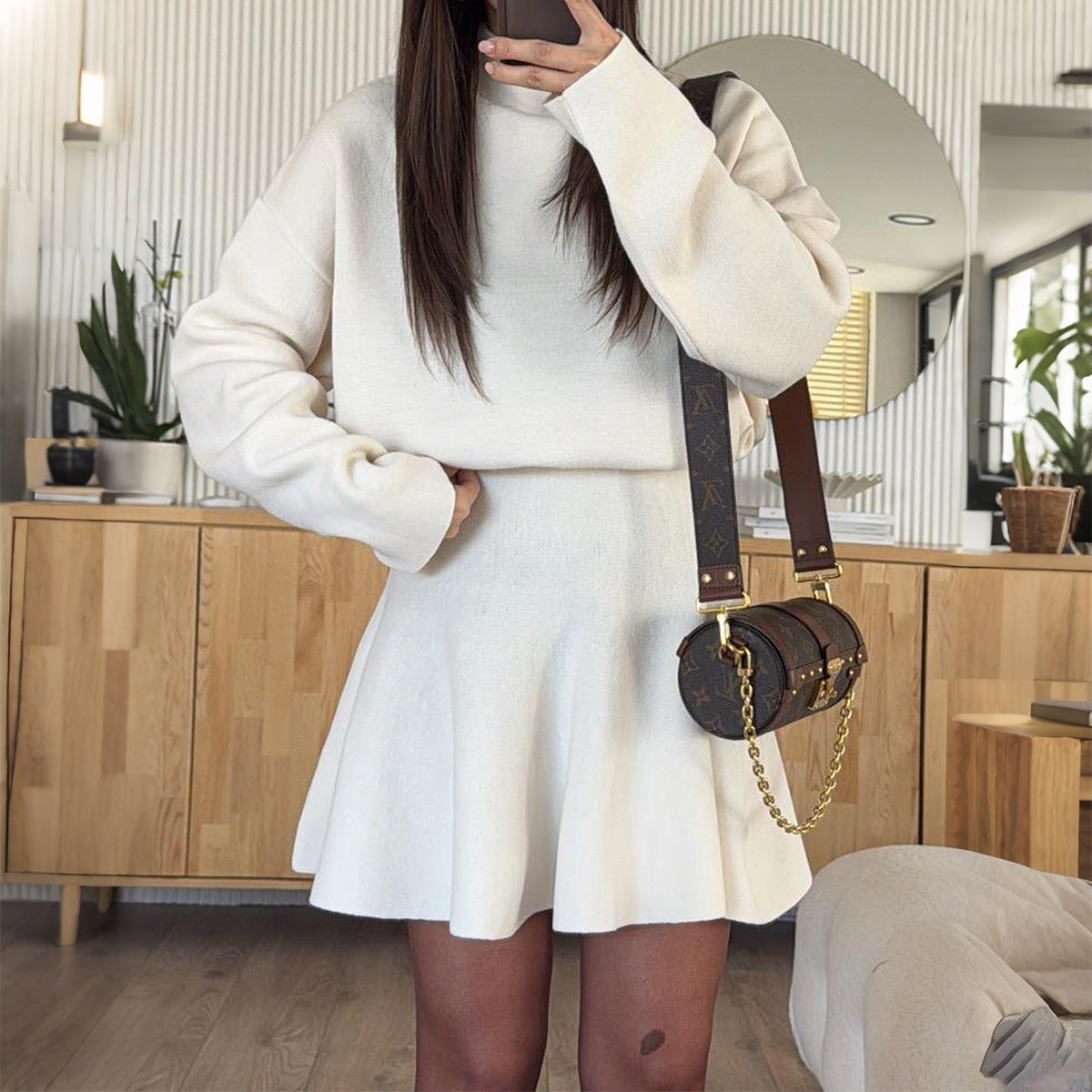 Ava Knit Sweater Dress for women | Turtleneck Long Sleeve Fit & Flare Ribbed Fall Sweater Dress | Classy Fall Outfit S / White Ava Knit Sweater Dress for women | Turtleneck Long Sleeve Fit & Flare Ribbed Fall Sweater Dress | Classy Fall Outfit S / White