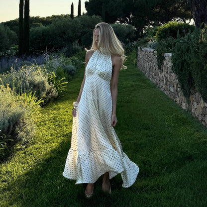 city chic midi dress women in white  with polka dots, bias cut fit and high neck finish, worn as office polka dot midi dress women or midi polka dot dress for wedding guest events
