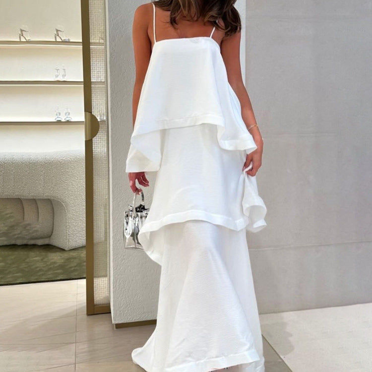 slim fit dress slacks Angelic Chaos White Tiered Maxi Dress | Ruffle Tiered Cami Maxi