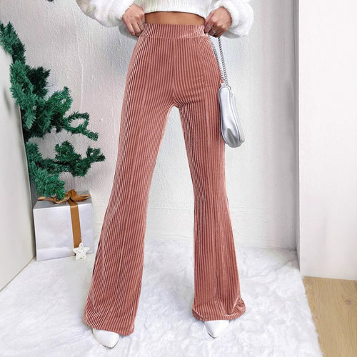 Women’s high-rise flared corduroy pants, slim-fit wide-leg trousers for work wear, brunch outfit, Pinterest-core retro look, vintage-inspired statement flare pants for versatile styling, wide-leg corduroy trousers.