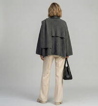 Load image into Gallery viewer, shawl collar coat women, grey wool coat women, winter coat with scarf women, oversized wool coat women, wool coat with scarf, shawl collar wool coat, draped scarf coat women, winter coat with scarf women.