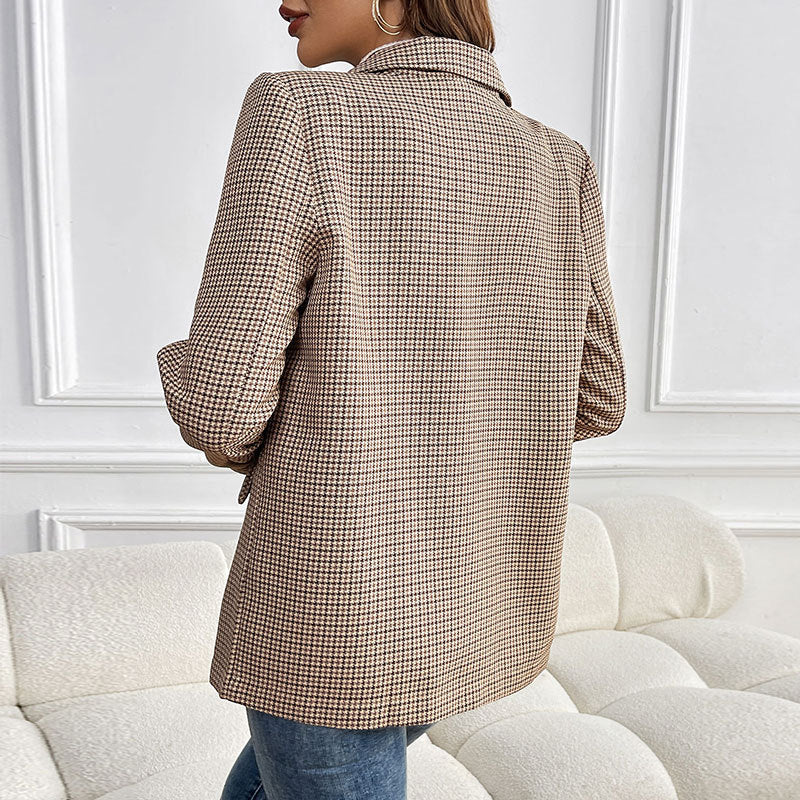 wrinkle free plaid blazer women, travel plaid blazer for women, plaid blazer for petites/plus size, affordable double breasted plaid blazer, quiet luxury plaid blazer.