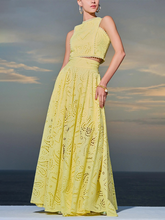 Load image into Gallery viewer, womens two piece set, crop top and skirt set, Two Piece skirt set, eyelet dress, Two piece Maxi Dress, skirt set, two piece sets women, lace dress, Coord Sets, Maxi Skirt outfit set, matching set women, long maxi skirt, summer two piece outfits for women, Elegant two-piece dress set, Stylish summer co-ord set.