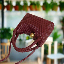 Load image into Gallery viewer, leather sling bag, woven texture leather sling bag, burgundy womens handbag, woven crossbody sling bag, sling purse, clutch bag, crossbody woven bag, satchel bag, beach bag, rattan bag, basket bag, sling bag women, coach crossbody bag, sling bag women, best beach bag, woven texture crossbody sling bag.