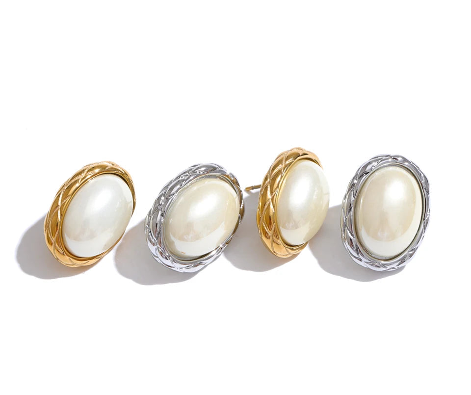 Amara Classic Pearl Oval Stud Earrings | Minimalist Jewellery
