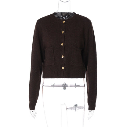 Adeline Round Neck Button Front Knit Cardigan