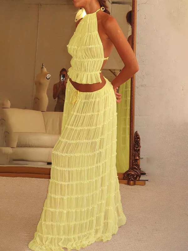 Ruffle Me Not Two Piece Skirt Set| Backless Ruffle Crop Top| Two Piece –  Own Your Drama