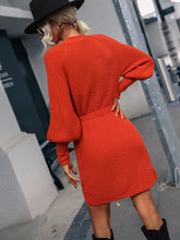 Load image into Gallery viewer, Sweater Dress, Short sweater dress, Bodycon Sweater Dress, Mini Sweater Dress, Spring Sweater Dress, Cable Knit Bodycon Dress, cute new years eve outfits, plunging v neck dress, sweater tops for women, cable knit jumper womens, orange knitted jumper, holiday sweaters womens, orange cable knit jumper, orange v neck jumper for women, womens jumper dress.