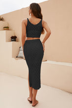 Load image into Gallery viewer, crochet dress, Two Piece skirt set, Crochet two piece set, Crop top, Two piece Maxi Dress, Coord Sets, Maxi Skirt outfit set, skirt coord set, 2 piece sets, Coord set dress, ladies coords, Crop top and skirt set, Crochet maxi dress, crochet beach dress, black crochet dress.