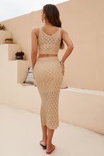 Load image into Gallery viewer, crochet dress, Two Piece skirt set, Crochet two piece set, Crop top, Two piece Maxi Dress, Coord Sets, Maxi Skirt outfit set, skirt coord set, 2 piece sets, Coord set dress, ladies coords, Crop top and skirt set, Crochet maxi dress, crochet beach dress, beige crochet dress.
