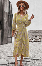 Load image into Gallery viewer, Floral Wrap Maxi Dress, Long Maxi dress, Maxi formal Dresses &amp; Gowns, ruffled maxi dress, cute winter brunch outfits, tiered ruffle dress, ruffle maxi dress, long maxi dress, lace long sleeve maxi dress formal, fall flowy maxi dress, venus lace up ruffle maxi dress, blush tulle maxi dress, floral long beach dress, tie waist smock dress, holiday smock dress, boho split maxi dress, vestidos, boho holiday dress, elegant bohemian floral maxi dress, one piece long maxi dress, maxi long dress for women sexy.