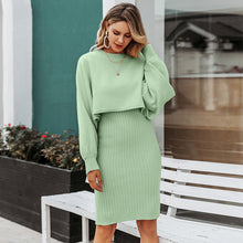 Load image into Gallery viewer, Knitted Sweater Dress, Two Piece Sweater Dress Set, Crop Pullover, Co-ord for women, Two-Piece Outfit Set, light green sweater dress, Two piece Sweater Dress, Knitted Co-ord Set,  bodycon sweater dress.
