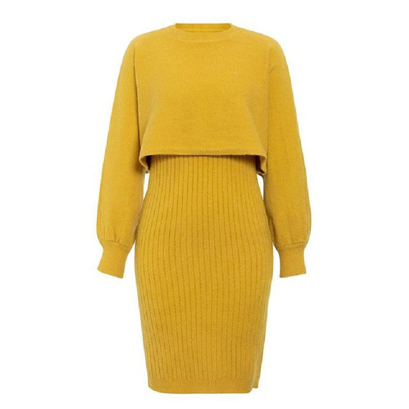 Knitted Sweater Dress, Two Piece Sweater Dress Set, Crop Pullover, Co-ord for women, Two-Piece Outfit Set, yellow sweater dress, Two piece Sweater Dress, Knitted Co-ord Set. crop pullover sweater dress,  bodycon sweater dress.