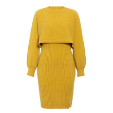 Load image into Gallery viewer, Knitted Sweater Dress, Two Piece Sweater Dress Set, Crop Pullover, Co-ord for women, Two-Piece Outfit Set, yellow sweater dress, Two piece Sweater Dress, Knitted Co-ord Set. crop pullover sweater dress,  bodycon sweater dress.