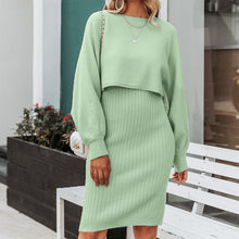 Load image into Gallery viewer, Knitted Sweater Dress, Two Piece Sweater Dress Set, Crop Pullover, Co-ord for women, Two-Piece Outfit Set, light green sweater dress, Two piece Sweater Dress, Knitted Co-ord Set, bodycon sweater dress.