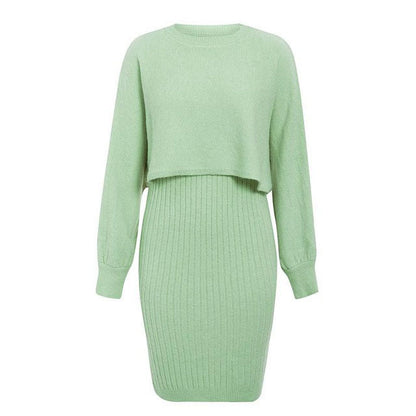 Knitted Sweater Dress, Two Piece Sweater Dress Set, Crop Pullover, Co-ord for women, Two-Piece Outfit Set, light green sweater dress, Two piece Sweater Dress, Knitted Co-ord Set,  bodycon sweater dress.