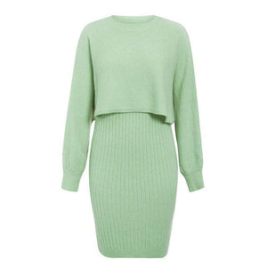 Knitted Sweater Dress, Two Piece Sweater Dress Set, Crop Pullover, Co-ord for women, Two-Piece Outfit Set, light green sweater dress, Two piece Sweater Dress, Knitted Co-ord Set,  bodycon sweater dress.